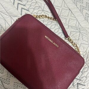 Michael Kors Wine Crossbody Bag with Gold Chain